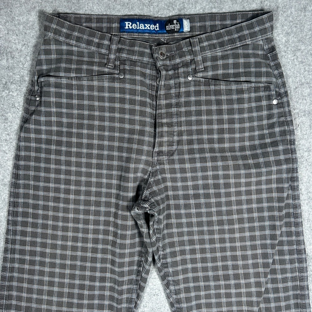 vintage Levi's SilverTab Denim jean Men 32x30(32x30) Gray grid Plaid Relaxed 90s - Picture 3 of 16